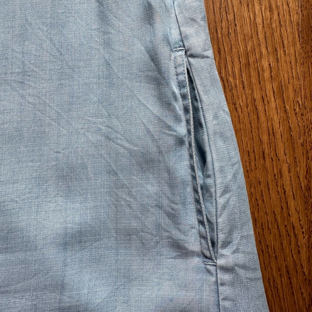 Tommy Bahama Chambray Ruffle Shift Dress, Light Blue, Medium - Picture 8 of 9